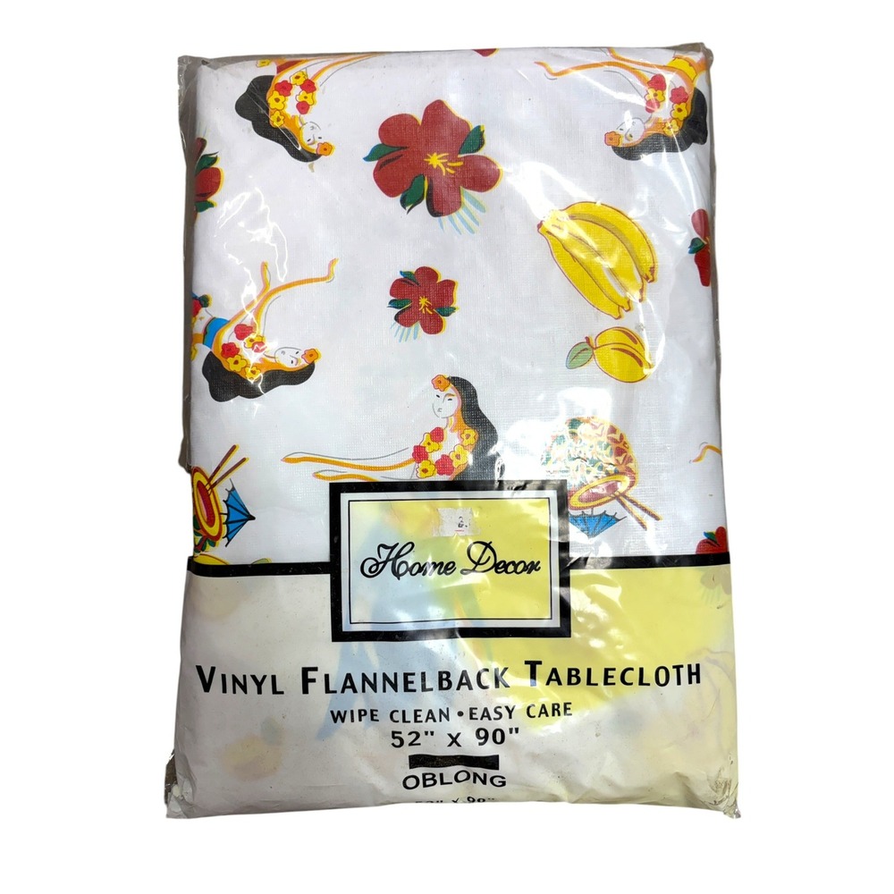 Vintage Home Decor Vinyl Flannelback Tablecloth Luau Hula Tropical 52x90 Oblong